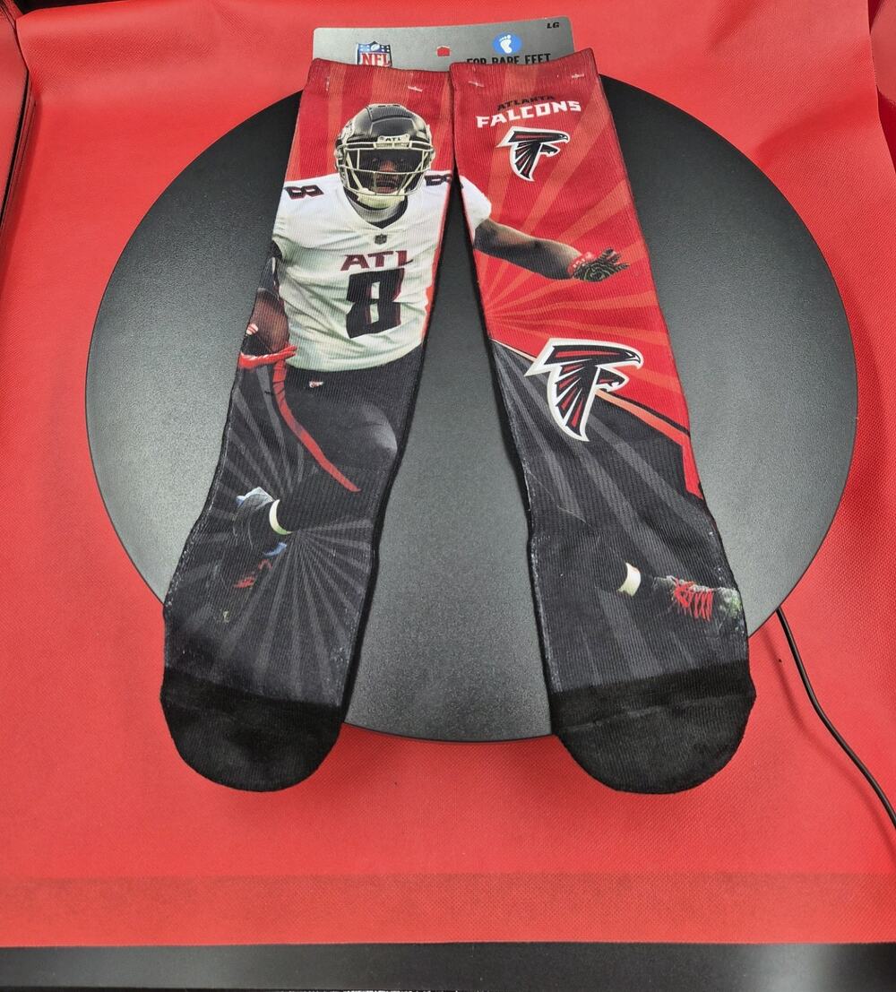 For Bare Feet Atlanta Falcons NFL Football Kyle Pitts Crew Socks LG Red Black